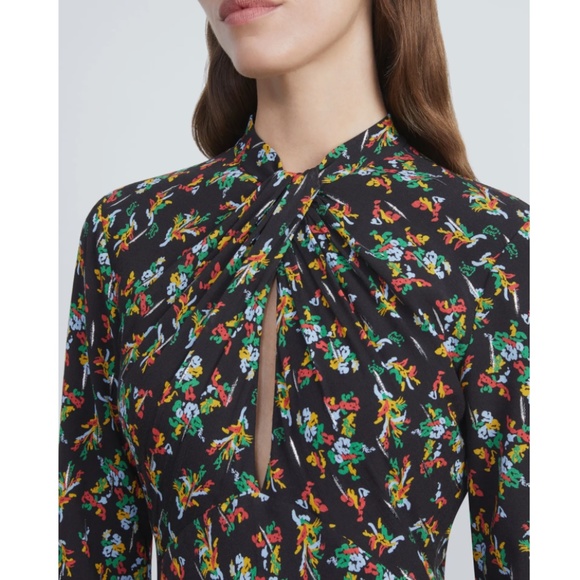 NWT $1998 Lafayette 148 New York Floral Twist Neck Long Sleeve Maxi Dress  - 10! - Picture 8 of 9